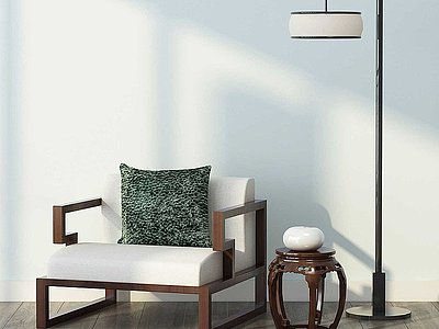 新中式单人沙发落地灯组合模型3d模型