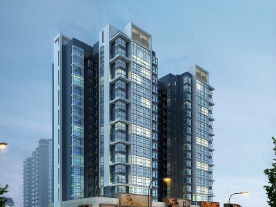 3d现代高层商业住宅楼模型