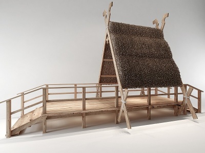 中式桥雨棚景观小品栏杆模型3d模型