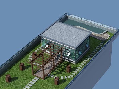 3d现代阳光房花架长廊模型