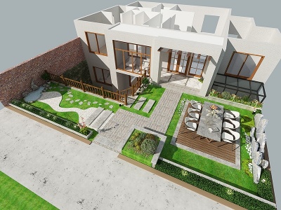 3d现代庭院模型