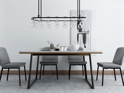 北欧餐厅餐桌椅组合模型3d模型