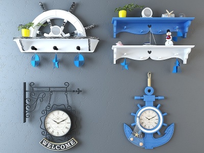 3d地中海铁艺挂钟隔板置物架模型