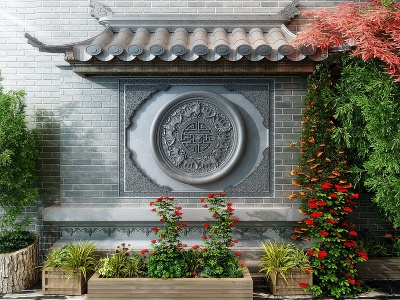 3d新中式园艺景观小品模型