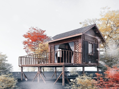 3d木亭子木屋园林景观小品模型