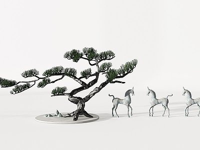 新中式松树雕塑摆件模型3d模型