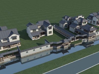 3d传统中式白墙古建别墅模型