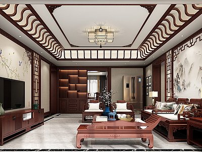 新中式红木客厅模型3d模型