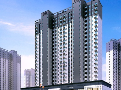 3d现代商场住宅高层模型