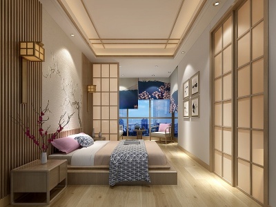 日式酒店客房大床房spa房模型3d模型