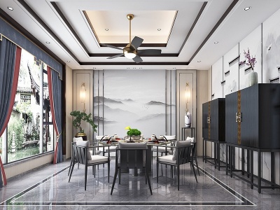 新中式餐厅组合模型3d模型