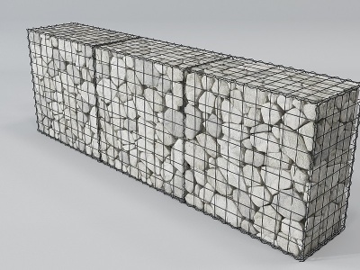 3d现代高精度石头墙体石笼模型
