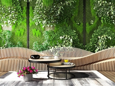 户外异形公共座椅植物墙模型