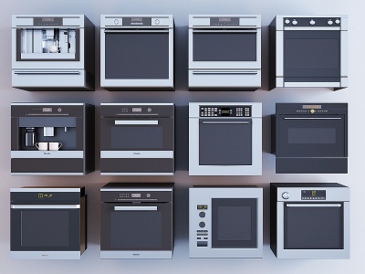 3d现代厨房烤箱微波炉洗碗机模型