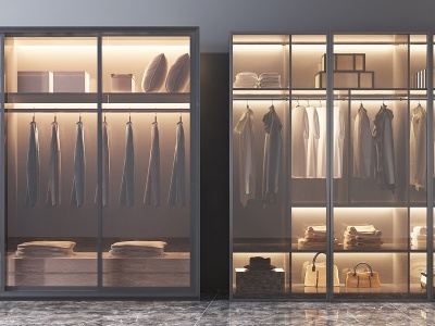 3d现代实木衣柜组合模型