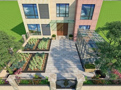 3d现代简约庭院院子菜园模型