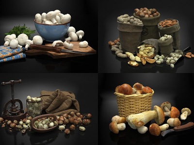 3d现代食品食<font class='myIsRed'>材</font>组合蘑菇模型