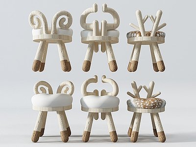 3d现代动物犄角儿童椅子模型