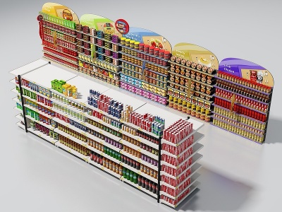 3d现代超市零食展示架模型