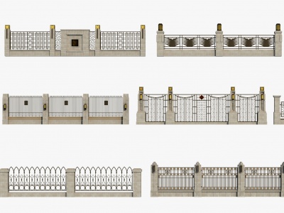 景墙围墙铁艺栏杆模型3d模型