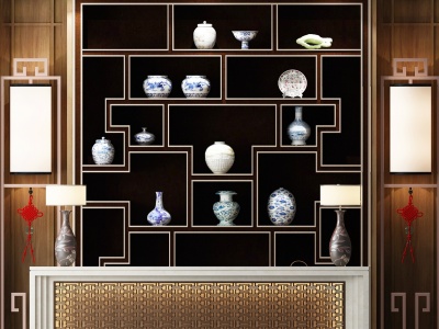 新中式古董展示柜架子模型
