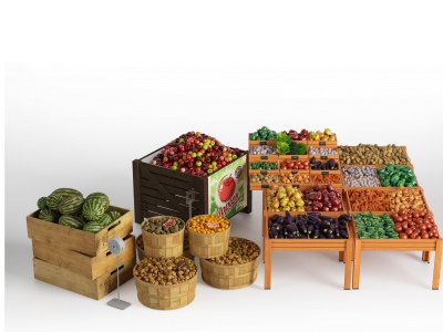 3d现代水果蔬菜组合模型