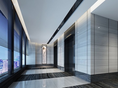 3d现代酒店走廊电梯厅模型