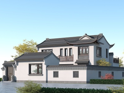 3d中式别墅徽派建筑模型