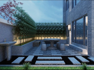 3d新中式室外花园模型
