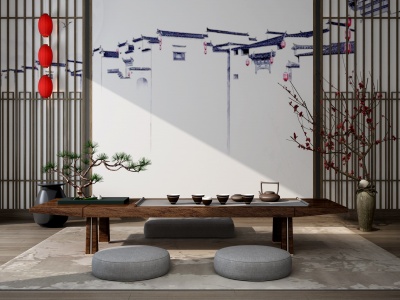 3d中式风格茶室茶桌模型
