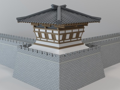 3d中式古建城门楼城墙模型
