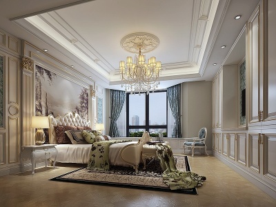 3d欧式古典卧室床罗马柱模型