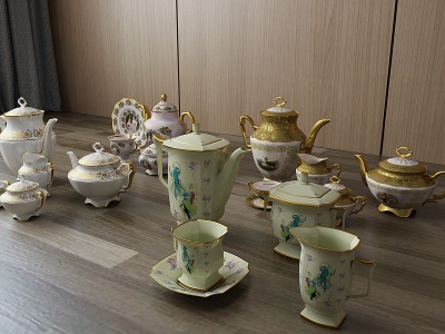 简欧茶具茶杯陶瓷水壶模型3d模型