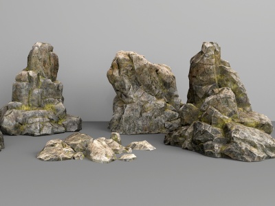 3d自然风假山石头模型