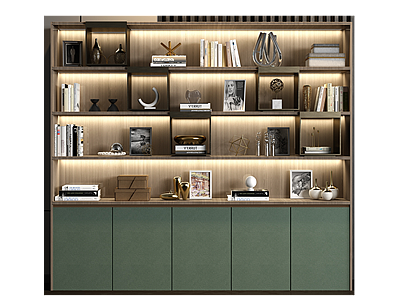 3d新中式实木皮革装饰书柜模型