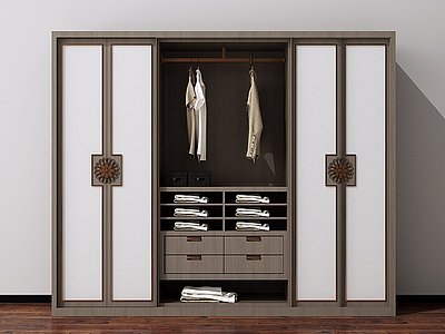 新中式实木衣柜装饰柜模型3d模型