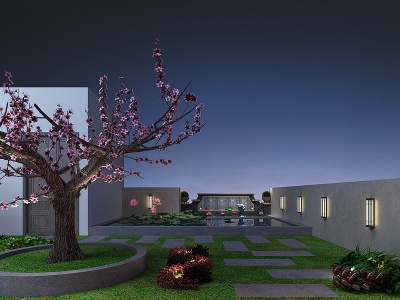 现代花园楼顶景观竹子模型