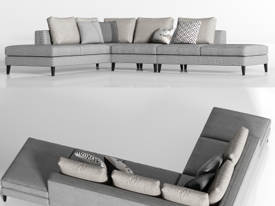 3d现代灰色布艺转角多人沙发模型