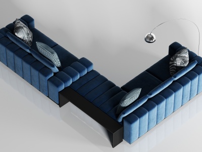 3d现代蓝色绒布转角多人沙发模型