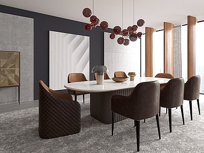 3d现代餐桌椅吊灯装饰柜模型