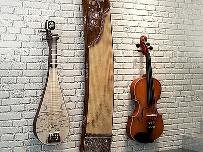 3d现代音乐器材吉它琵琶古筝模型