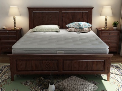 3d美式实木床床垫模型