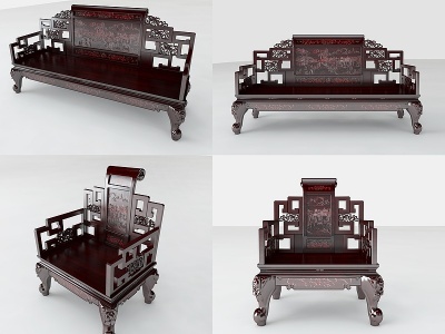 3d中式传统实木沙发模型