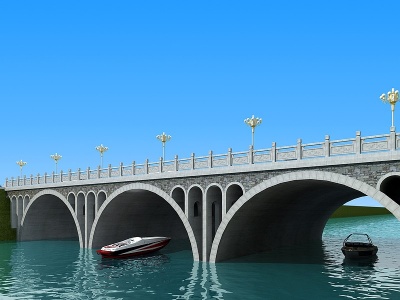 3d现代多孔石拱大桥模型
