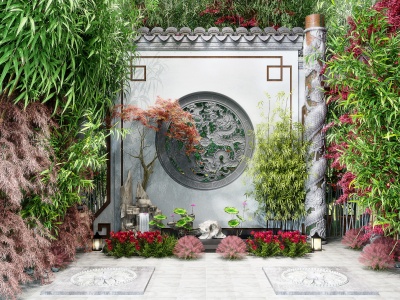 3d新中式竹林庭院模型