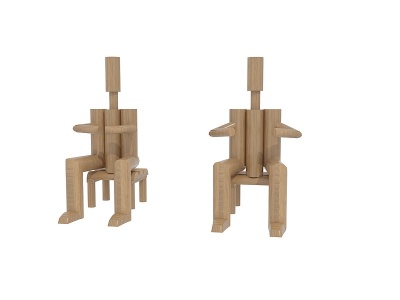 3d新中式木头人模型