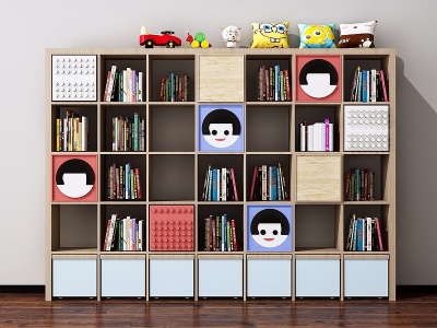 3d现代儿童书柜书包柜模型
