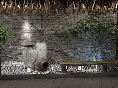 新中式景观造景陶罐模型3d模型