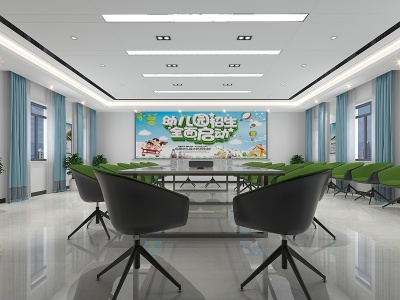 现代会议室桌椅植物模型3d模型
