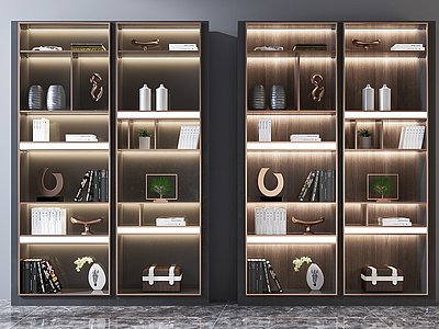 3d现代实木书柜装饰柜组合模型